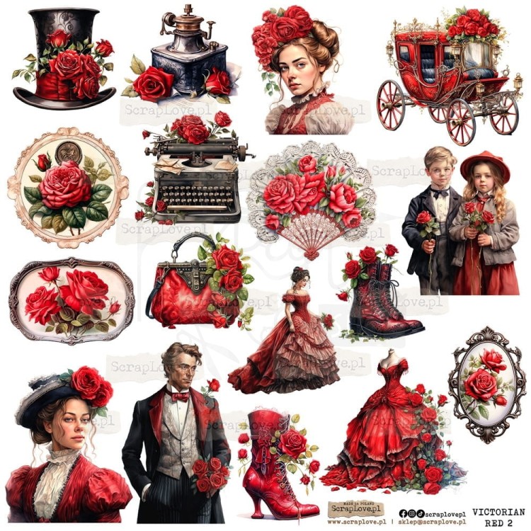 Naklejki do scrapbookingu i art journalingu Victorian Red 2 ScrapLove
