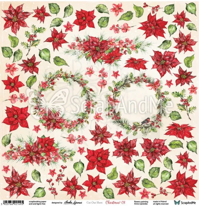 Papier do scrapbookingu 30x30 elementy do wycięcia - Christmas 08 ScrapAndMe