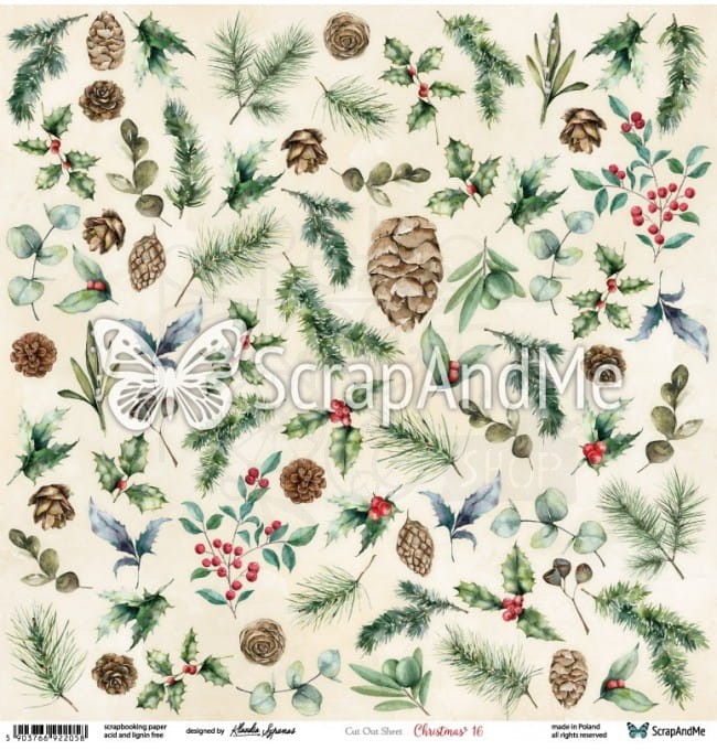 Papier do scrapbookingu 30x30 elementy do wycięcia - Christmas 16 ScrapAndMe