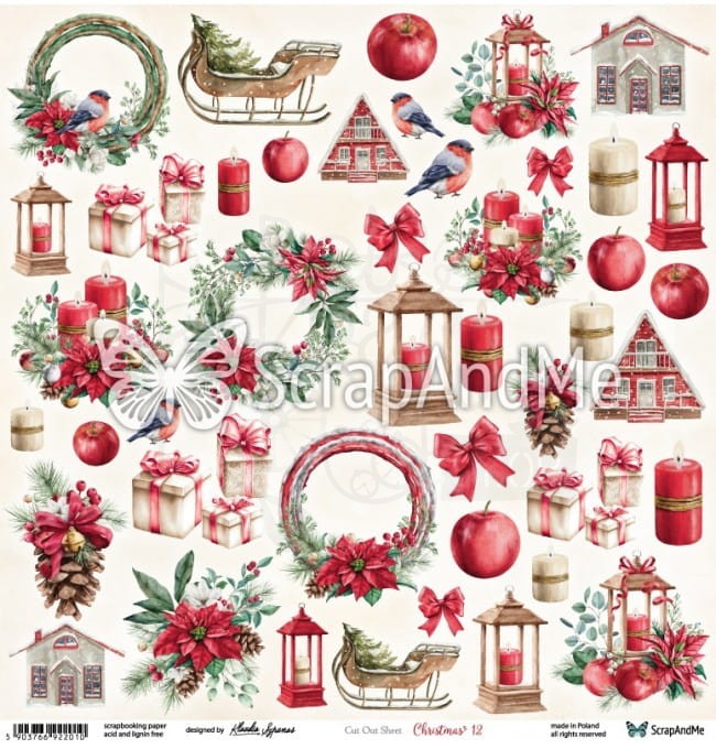 Papier do scrapbookingu 30x30 elementy do wycięcia - Christmas 12 ScrapAndMe