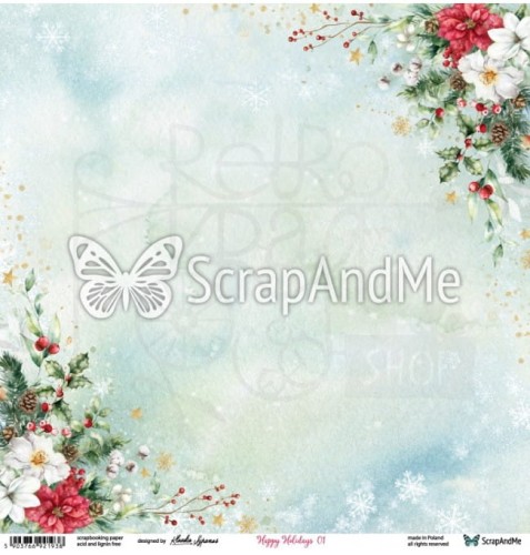 Papier do scrapbookingu 30x30 - Happy Holidays 01/02 ScrapAndMe