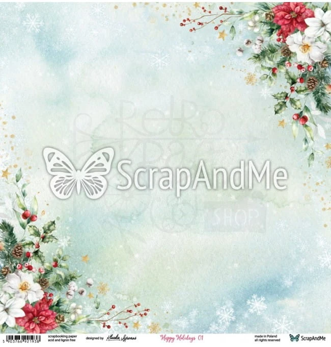 Papier do scrapbookingu 30x30 - Happy Holidays 01/02 ScrapAndMe