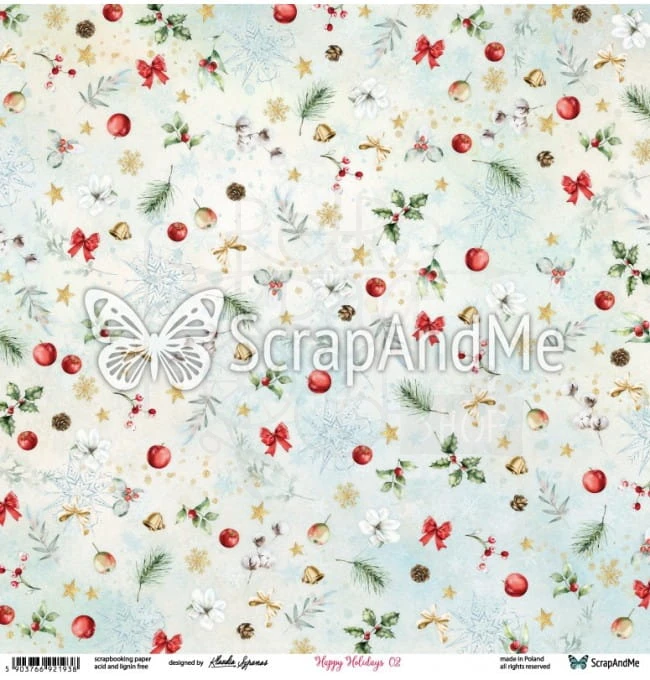 Papier do scrapbookingu 30x30 - Happy Holidays 01/02 ScrapAndMe