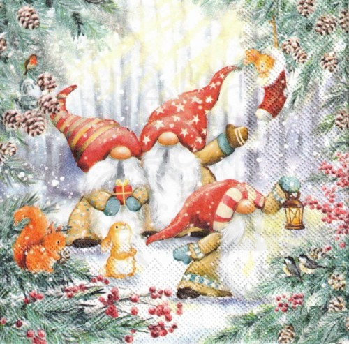 Serwetka 33x33 - Zimowe skrzaty w lesie