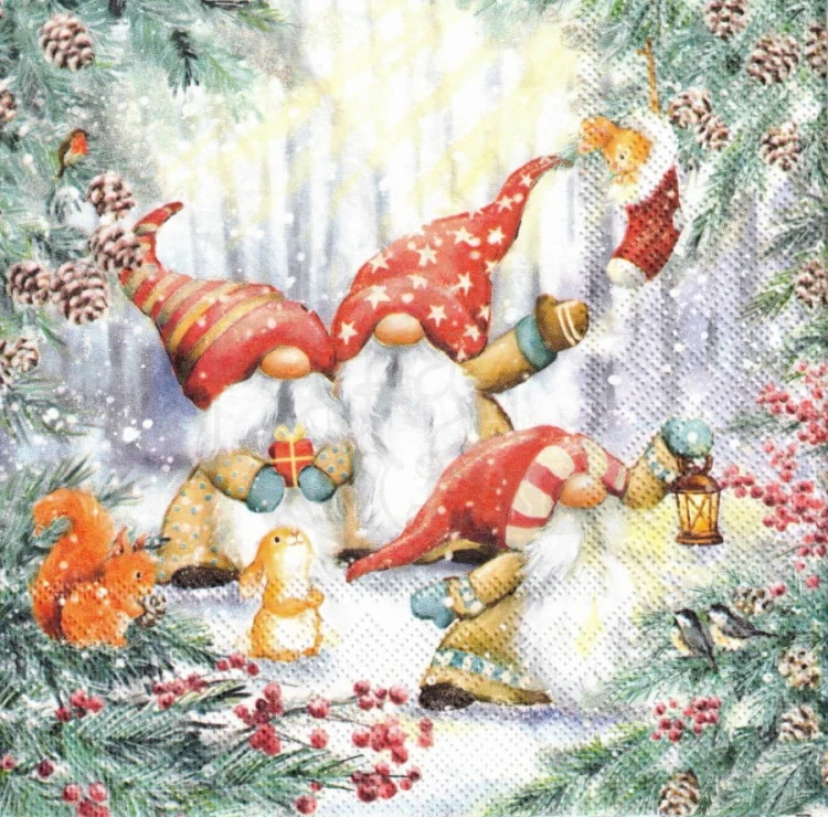 Serwetka 33x33 - Zimowe skrzaty w lesie