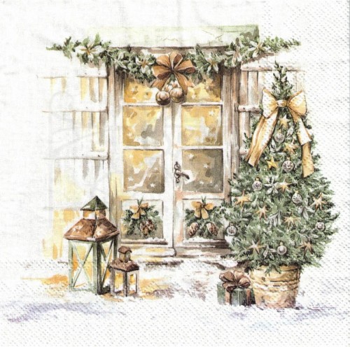 Serwetka 33x33 - Zimowe okno i choinka