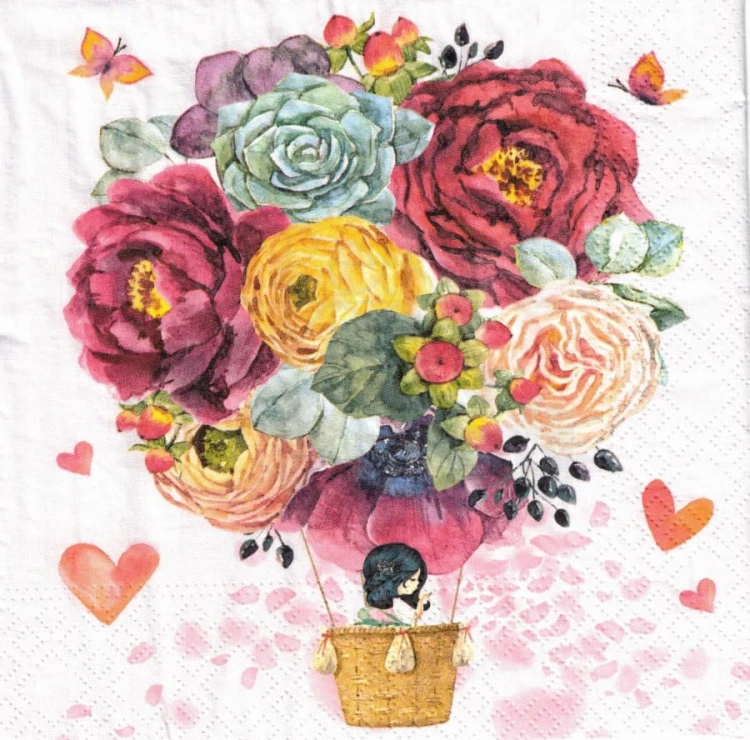 Serwetka 33x33 - Balon z kwiatów