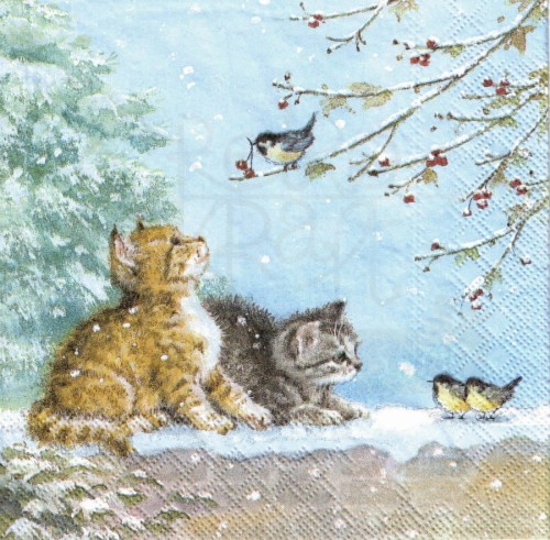 Serwetka 33x33 - Kotki i ptaszki