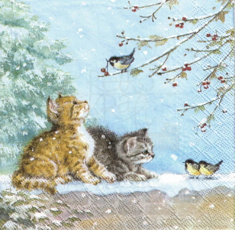 Serwetka 33x33 - Kotki i ptaszki