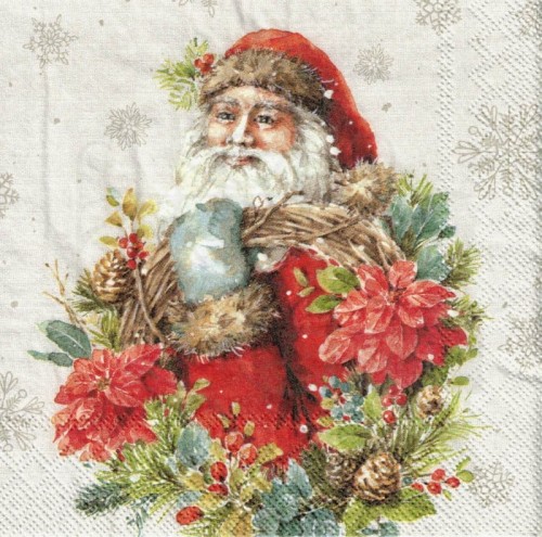 Serwetka 25x25 - Święty Mikołaj i wieniec