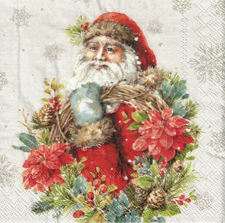 Serwetka 25x25 - Święty Mikołaj i wieniec