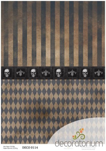 Papier ryżowy A4 czaszki i tło w romby i paski 0114 Decoratorium