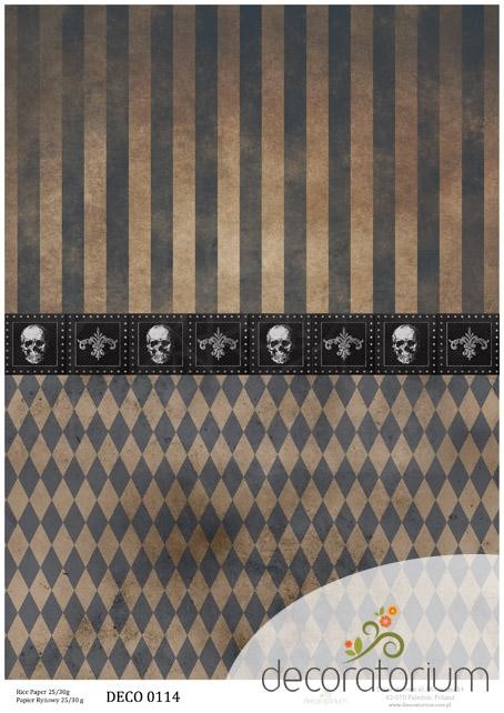 Papier ryżowy A4 czaszki i tło w romby i paski 0114 Decoratorium