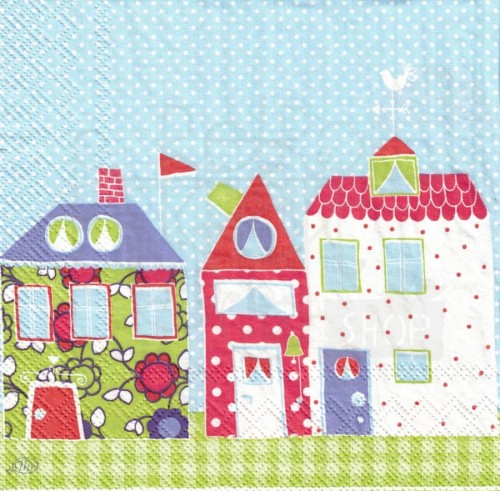 Serwetka 33x33 - Funtown - kolorowe domki