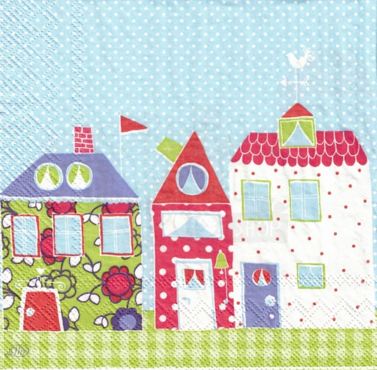 Serwetka 33x33 - Funtown - kolorowe domki