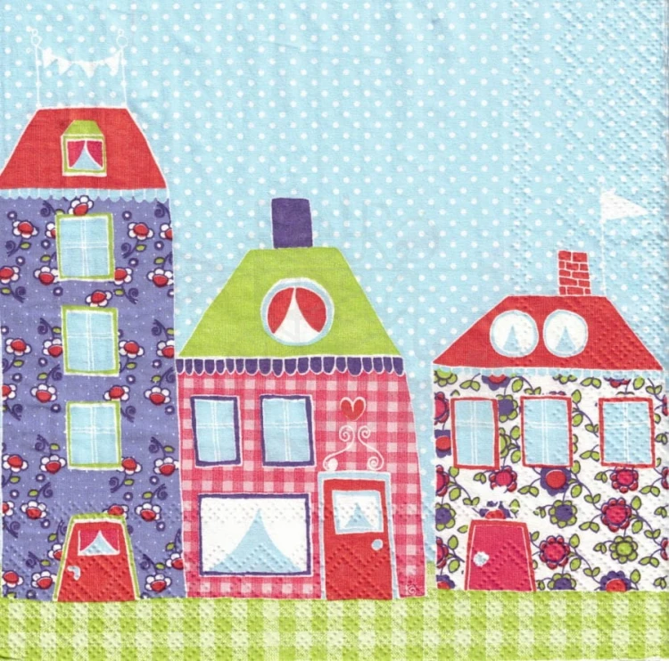 Serwetka 33x33 - Funtown - kolorowe domki
