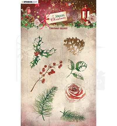 Stempel akrylowy Magical Christmas Greenery - gałązki listki kwiaty SL-MC-STAMP500 StudioLight