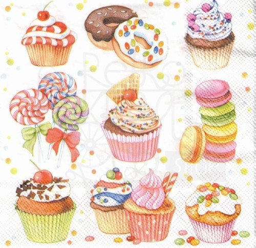 Serwetka 33x33 - Muffinki lizaki i makaroniki