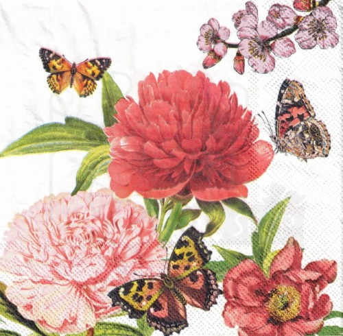 Serwetka 33x33 - Peonie i motyle