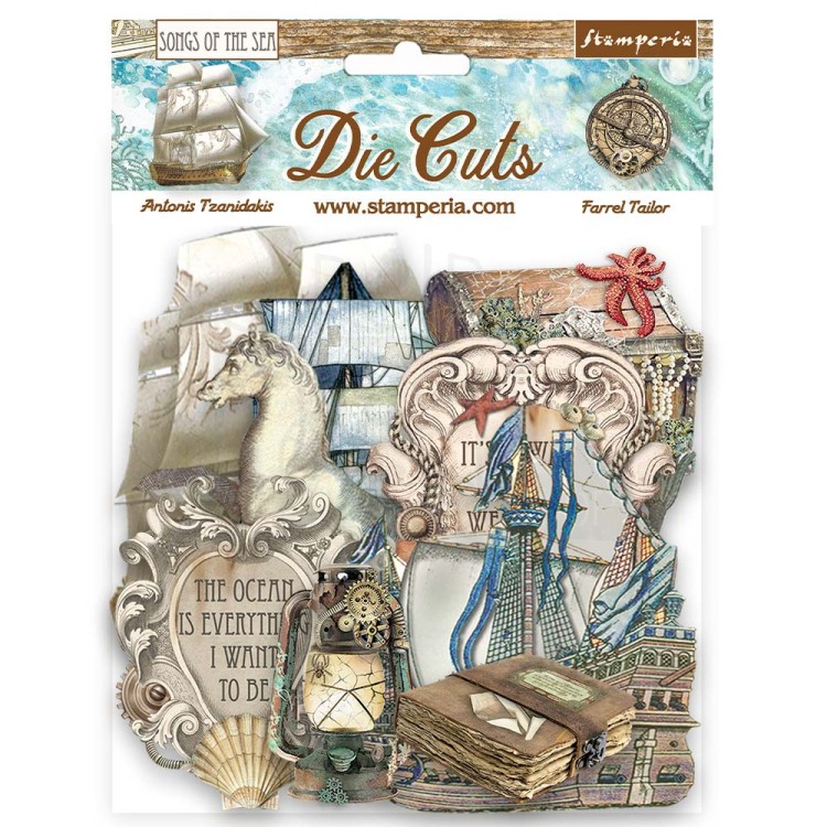Ozdoby kształty tekturowe Die Cuts Songs of the Sea Żaglowiec i skarby DFLDC85 Stamperia