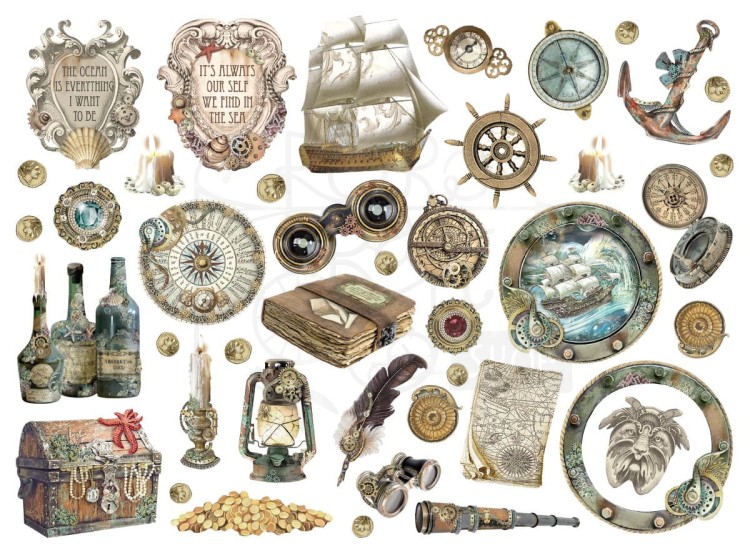 Ozdoby kształty tekturowe Die Cuts Songs of the Sea Żaglowiec i skarby DFLDC85 Stamperia
