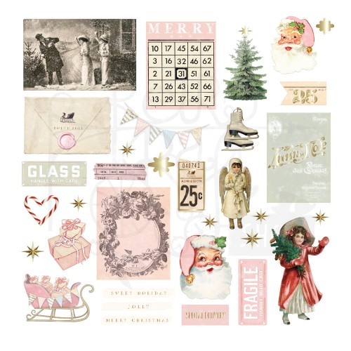 Ozdoby papierowe die-cuts Christmas Market Festive Cardstock Ephemera by Frank Garcia - 64szt 980788 Prima