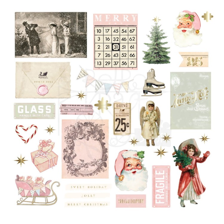 Ozdoby papierowe die-cuts Christmas Market Festive Cardstock Ephemera by Frank Garcia - 64szt 980788 Prima