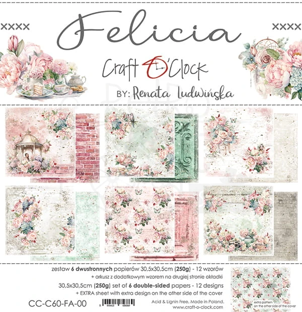 Zestaw papierów do scrapbookingu 30x30 Felicia CC-C60-FA-00 Craft O'Clock