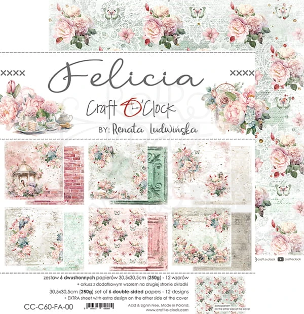 Zestaw papierów do scrapbookingu 30x30 Felicia CC-C60-FA-00 Craft O'Clock