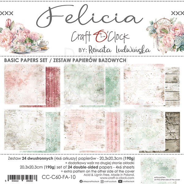 Zestaw papierów bazowych 20x20 Felicia CC-C60-FA-10 Craft O'Clock