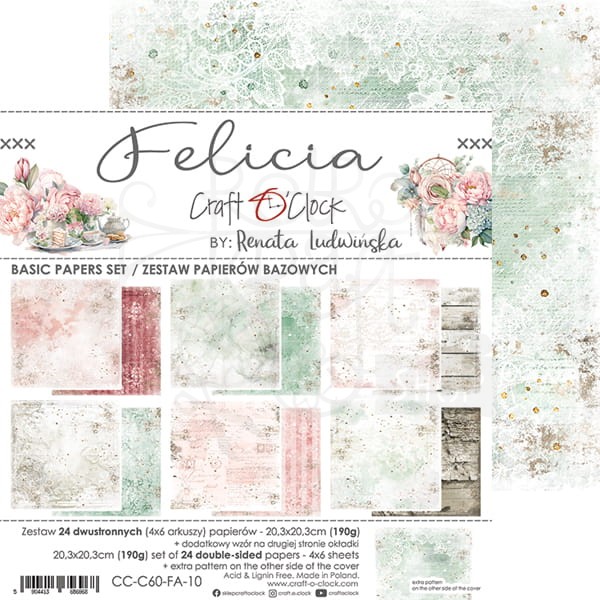 Zestaw papierów bazowych 20x20 Felicia CC-C60-FA-10 Craft O'Clock