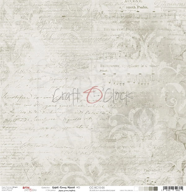 Papier do scrapbookingu 30x30 Basic 10 - Light Gray Mood 05 CC-BC10-05 Craft O'Clock