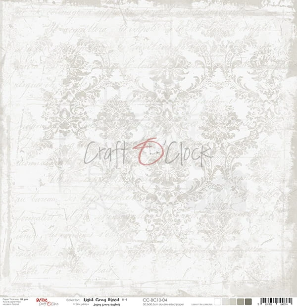Papier do scrapbookingu 30x30 Basic 10 - Light Gray Mood 04 CC-BC10-04 Craft O'Clock