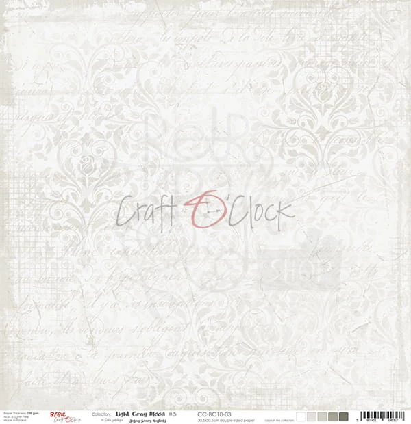 Papier do scrapbookingu 30x30 Basic 10 - Light Gray Mood 03 CC-BC10-03 Craft O'Clock