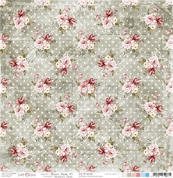 Papier do scrapbookingu 30x30 Flower Fiesta 05 CC-FF-40-05 Craft O'Clock