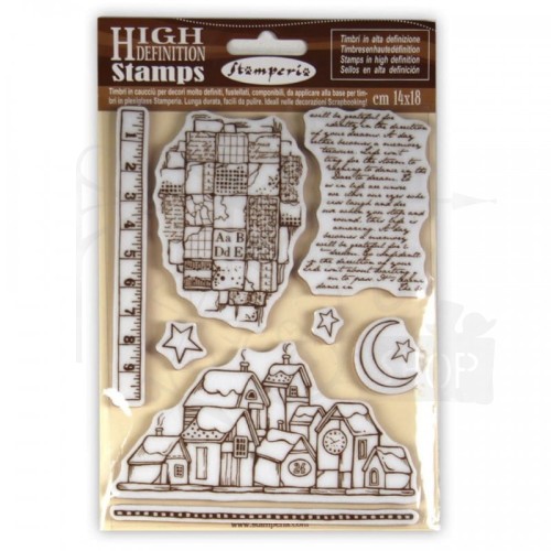 Stempel gumowy kauczukowy 14x18cm Zimowy pejzaż WTKCC161 Stamperia
