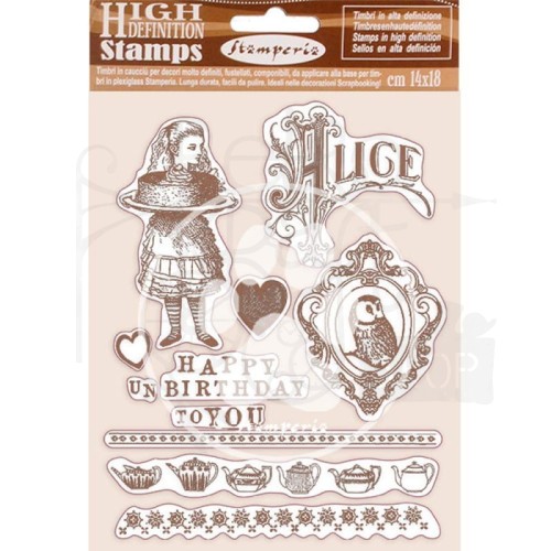 Stempel gumowy kauczukowy 14x18cm Alicja Happy Birthday WTKCC203 Stamperia