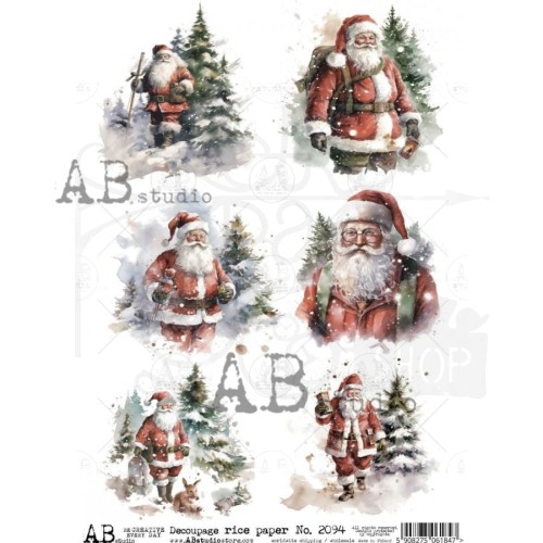 Papier ryżowy A4 Święty Mikołaj i choinki ID-2094 ABstudio