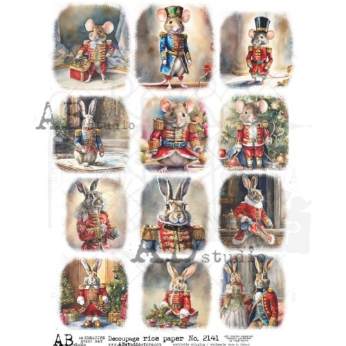 Papier ryżowy A4 Świąteczne zajączki i myszki ID-2141 ABstudio