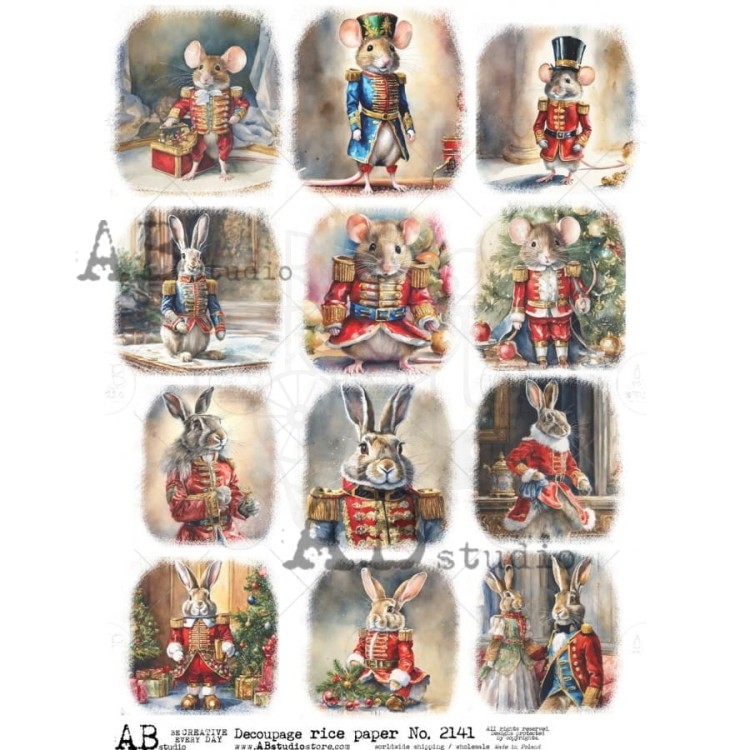 Papier ryżowy A4 Świąteczne zajączki i myszki ID-2141 ABstudio