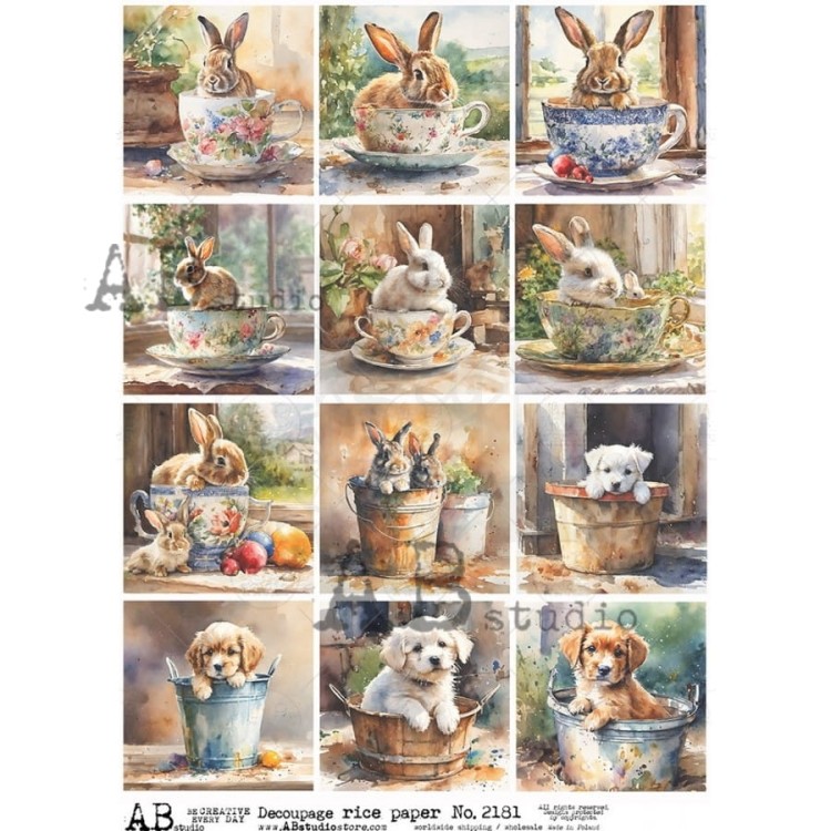 Papier ryżowy A4 Zające i pieski ID-2181 ABstudio