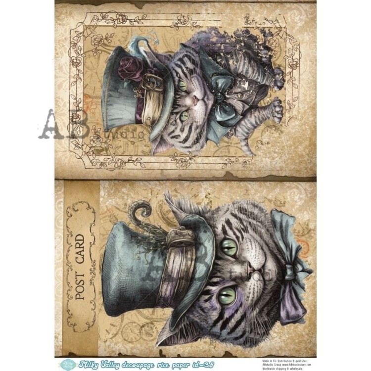 Papier ryżowy A4 Alicja w Krainie Czarów - Koty w kapeluszach ID-38 Milky Valley