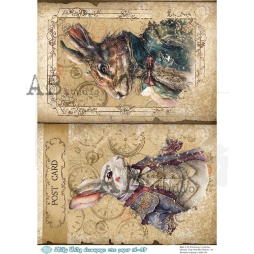 Papier ryżowy A4 Alicja w Krainie Czarów - Zające w ubraniach ID-37 Milky Valley