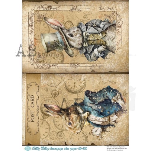 Papier ryżowy A4 Alicja w Krainie Czarów - Zające w ubraniach ID-39 Milky Valley
