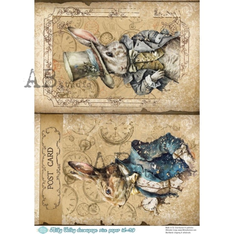 Papier ryżowy A4 Alicja w Krainie Czarów - Zające w ubraniach ID-39 Milky Valley