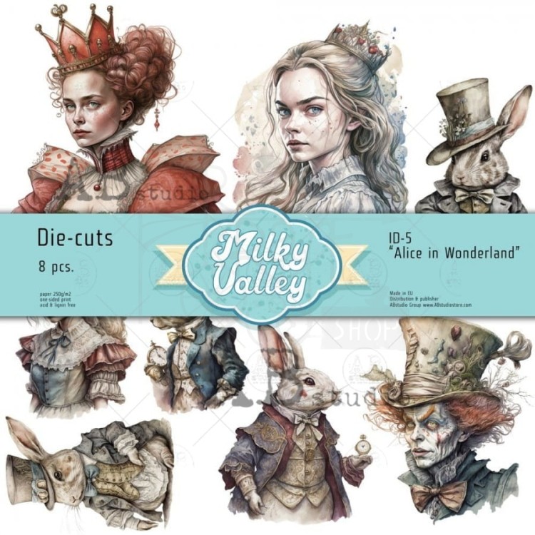 Ozdoby papierowe die-cuts Alice in Wonderland 8 szt ID-5 Milky Valley