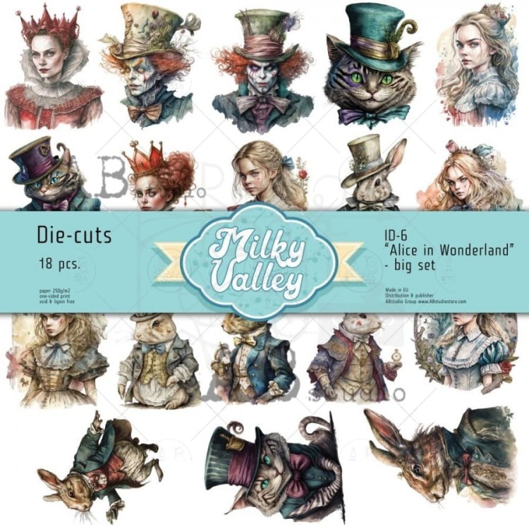 Ozdoby papierowe die-cuts Alice in Wonderland 18 szt ID-6 Milky Valley