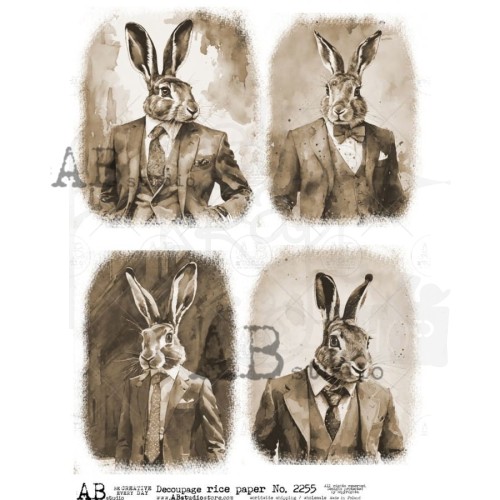 Papier ryżowy A4 Zające w garniturach sepia ID-2255 ABstudio