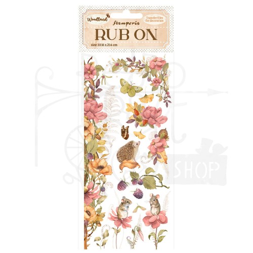 Rub-on transfer 10x21.6cm Woodland Kwiaty i mysz DFLRB55 Stamperia
