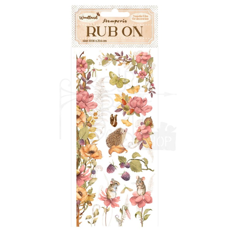 Rub-on transfer 10x21.6cm Woodland Kwiaty i mysz DFLRB55 Stamperia